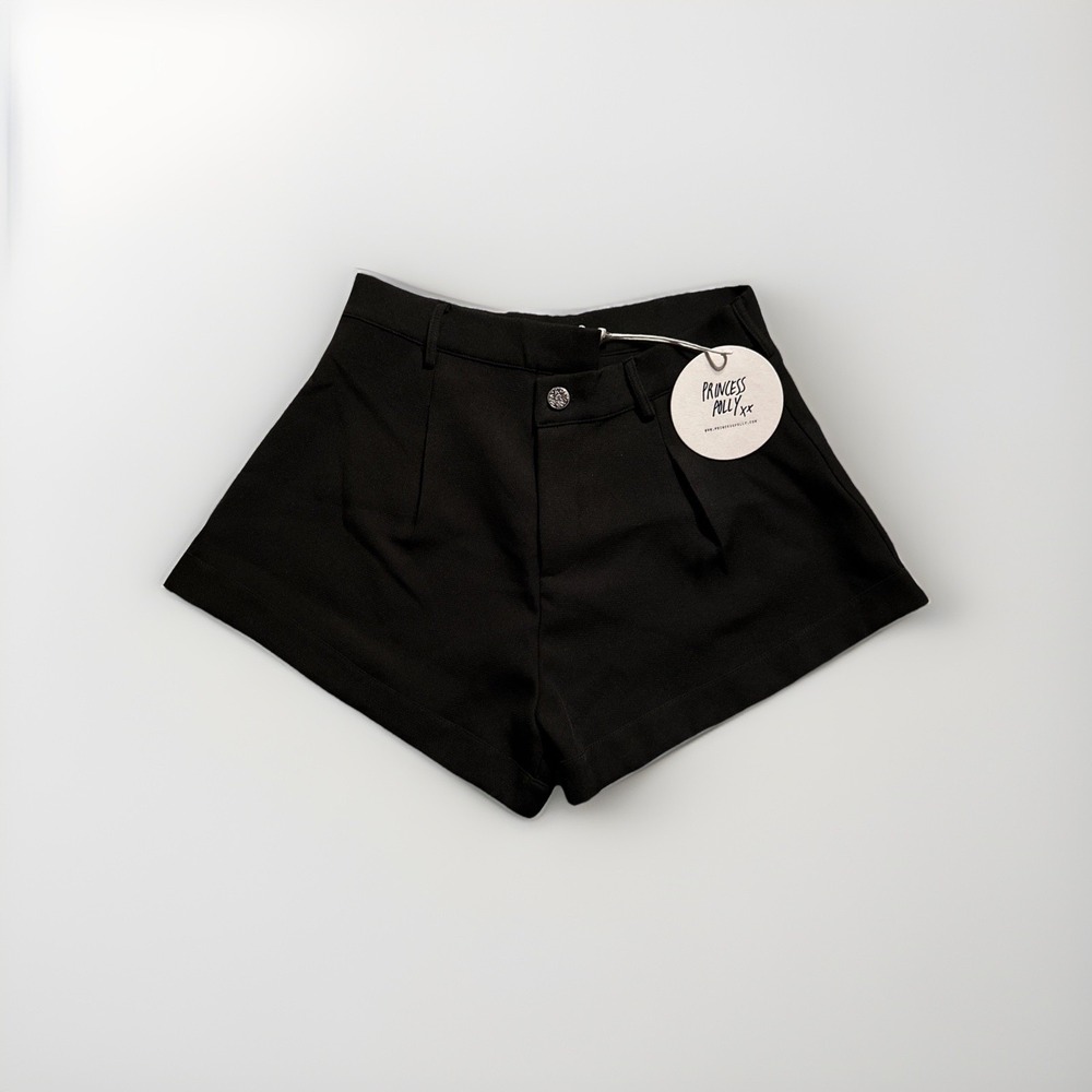 Princess Polly Asymmetrical High Rise Shorts Black US 6 NWT Dressy‎ Cuffed Poly